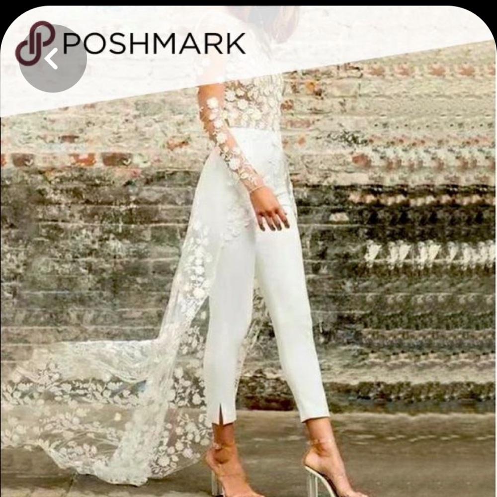 White lace overlay top / dress / trail